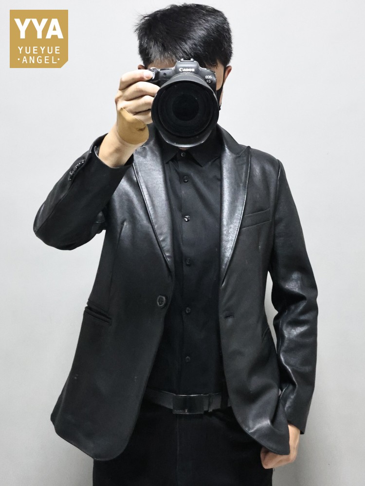 Leather Work Jacket Mens - Мужской приталенный пиджак из натуральной овечьей
