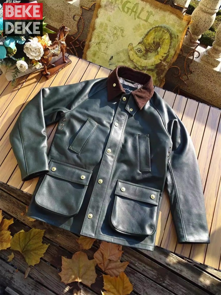 Leather Work Jacket Mens - Мужская куртка из натуральной коровьей кожи,