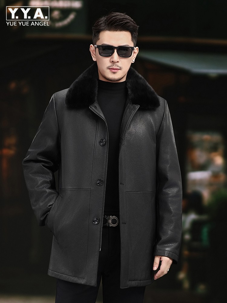 Leather Work Jacket Mens - Роскошная мужская зимняя длинная куртка из