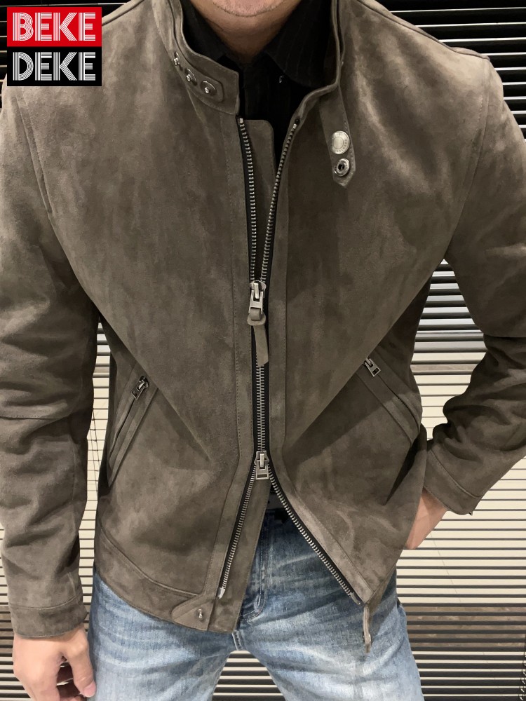 Leather Work Jacket Mens - Мужская модная новая приталенная куртка из