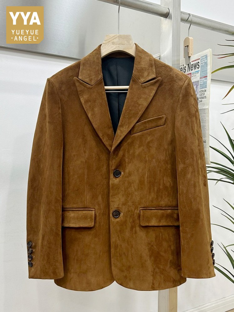Leather Work Jacket Mens - Винтажный замшевый пиджак из овчины для