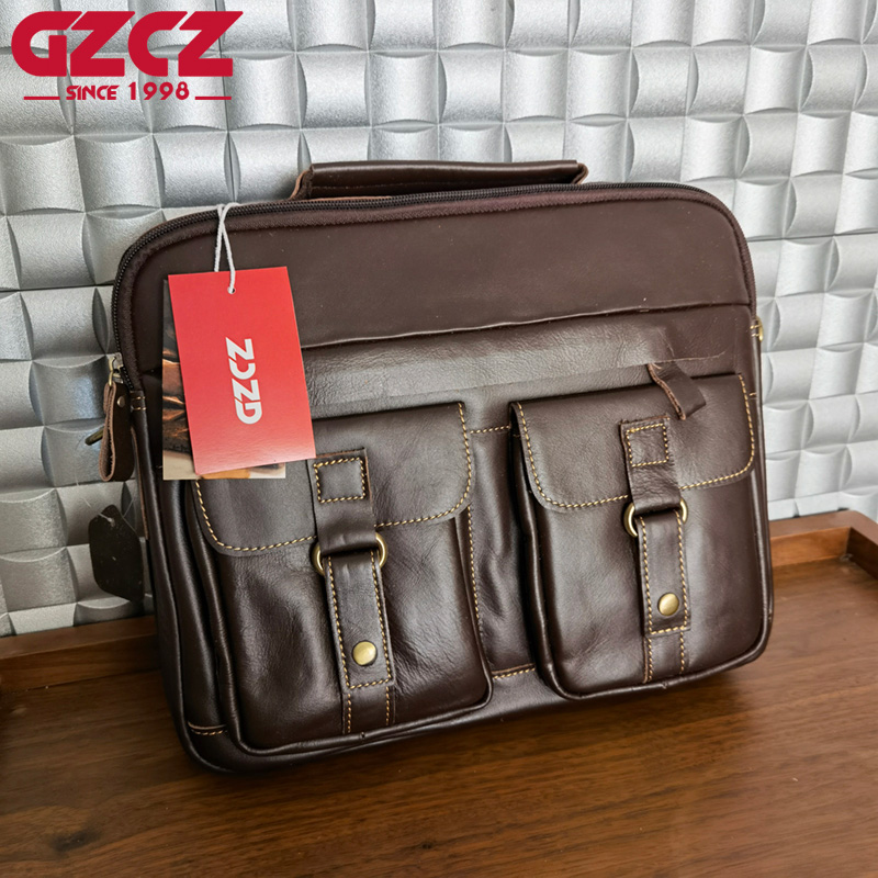 Leather Work Handbags - Мужская сумка GZCZ: деловая, для ноутбука,