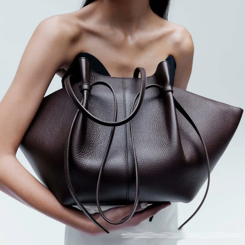 Leather Work Handbag - Женская кожаная сумка через плечо, сумка-пельмень,