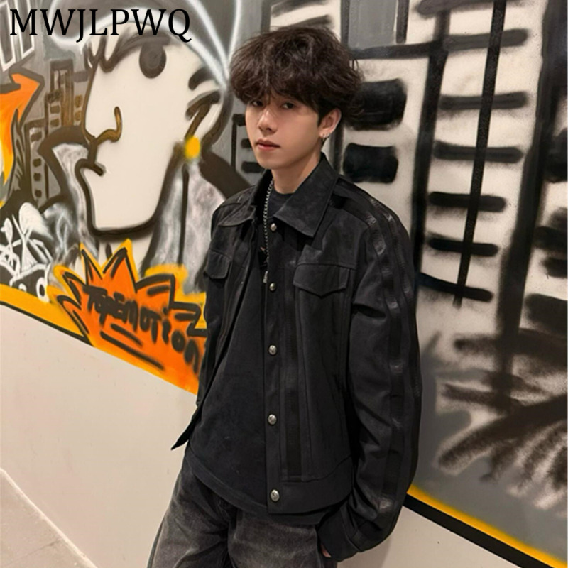 Leather Work Jacket Mens - Ретро-куртка MWJLPWQ из черной замши с