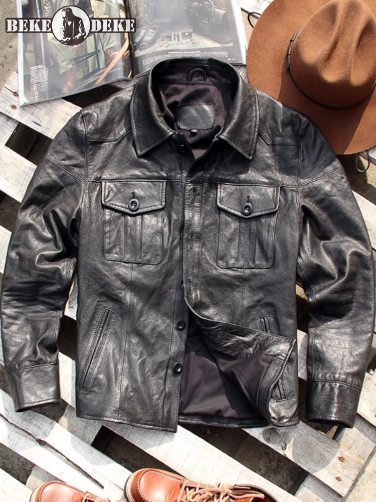 Leather Work Jacket Mens - Мужская куртка из натуральной кожи в