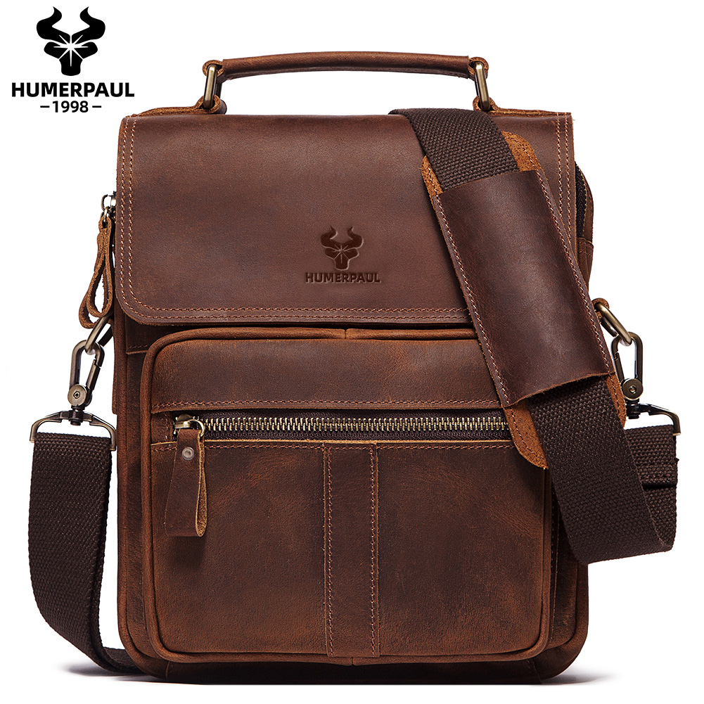 Leather Work Bag Mens - HUMERPAUL мужская сумка через плечо из