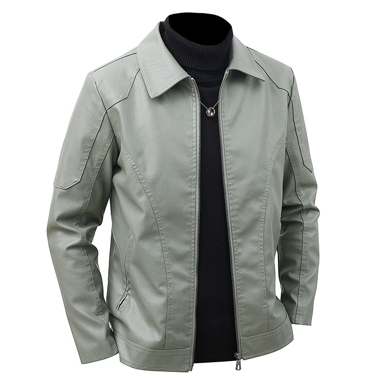 Leather Work Jacket Mens - Мужская кожаная куртка с отложным воротником,