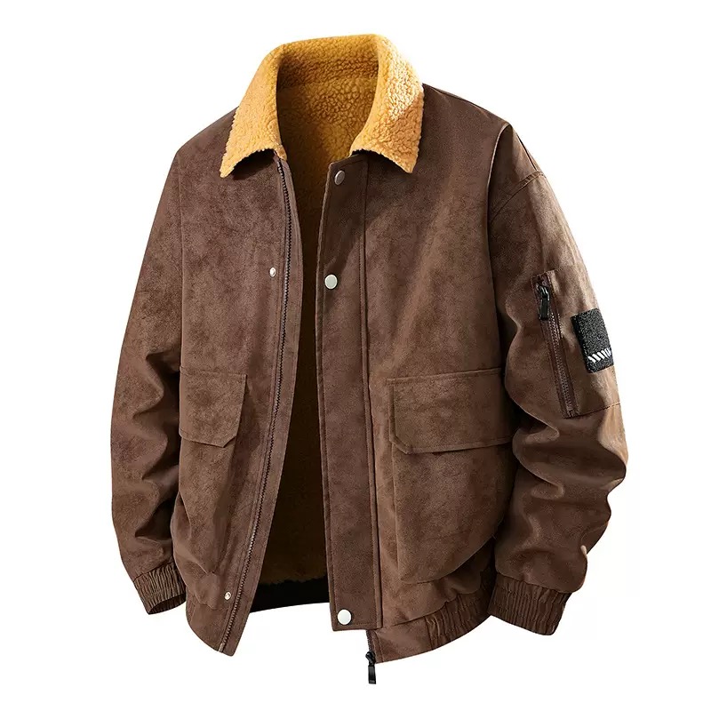 Leather Work Jacket Mens - Мужская утепленная куртка из искусственной кожи