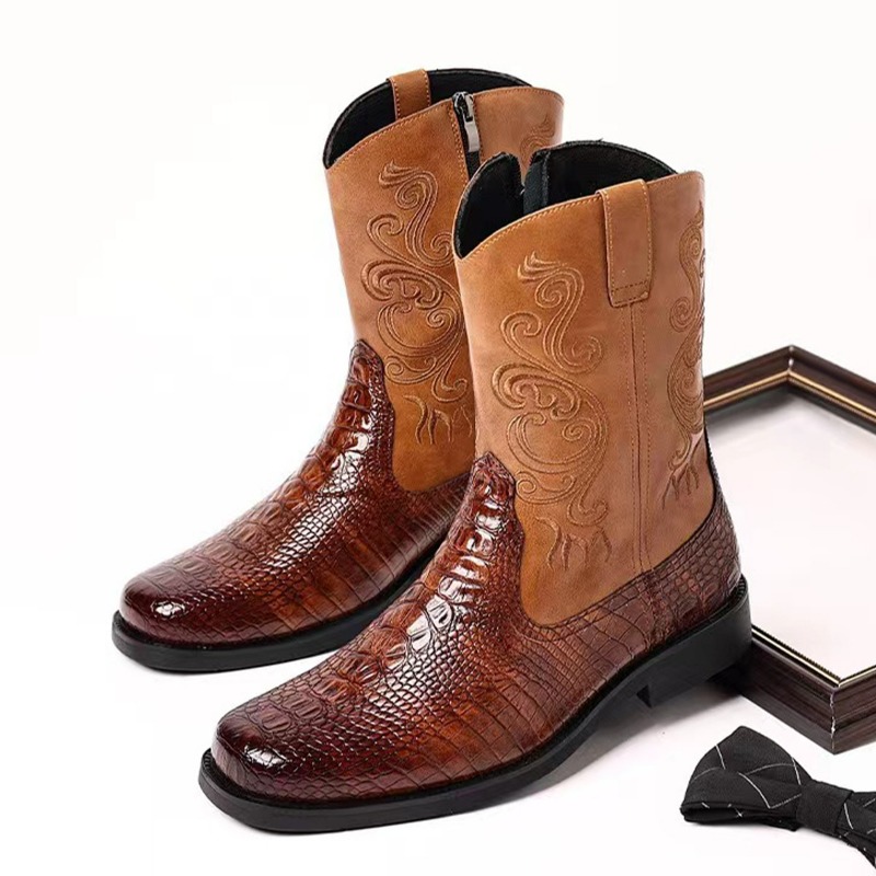 Leather Work Western - Мужские ботинки с вышивкой, ковбойские сапоги