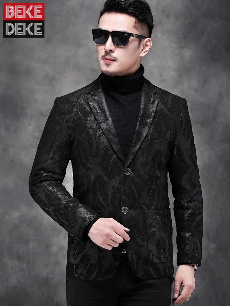 Leather Work Jacket Mens - Деловая мужская рабочая приталенная куртка из